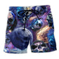 Skull Galaxy Purple Planet Beach Shorts Pattern View For Weekend Trips And Outdoor Activities