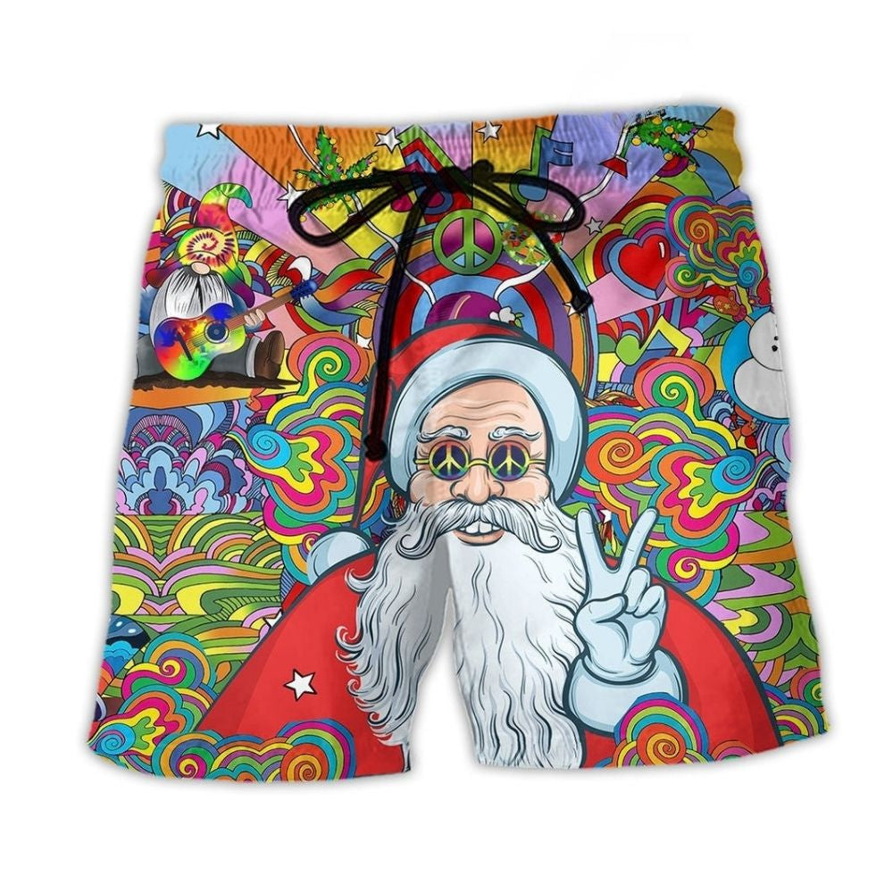 Bohemian Santa Colorful Music Beach Shorts For Resort Getaways And Bright Summer Outfits