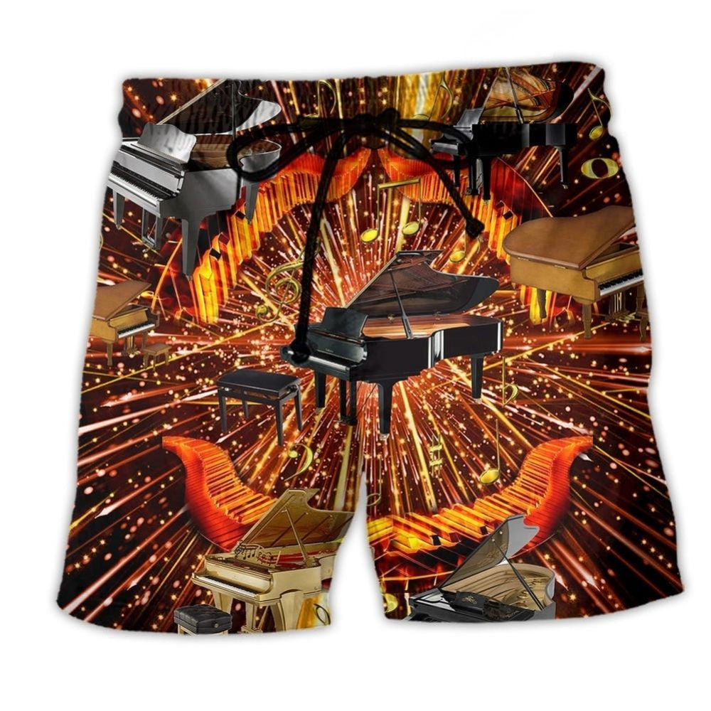 Piano Soulful Music Lover Beach Shorts Pattern View For Coastal Trips And Outdoor Events
