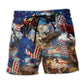 Horse America Patriotic Flag Beach Shorts Pattern View For Weekend Trips And Outdoor Activities