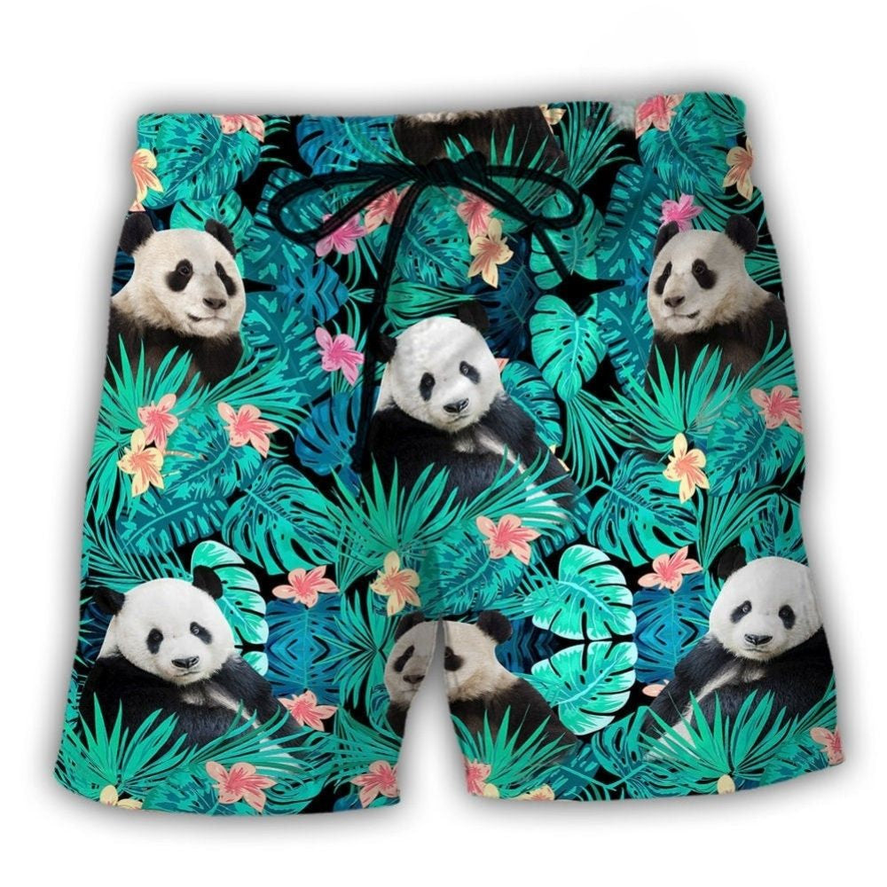 Panda Tropical Floral Summer Beach Shorts For Sunny Day Getaways And Easy Warm Weather Wear