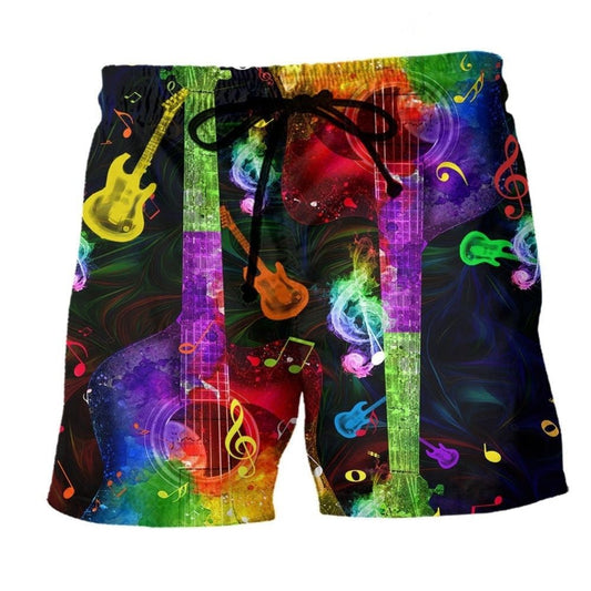 Guitar Rainbow Music Beach Shorts For Music Festival Travel And Summer Style