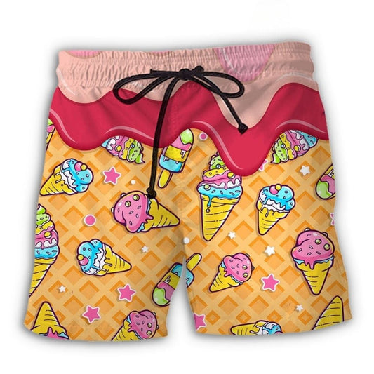 Fresh Ice Cream Floral Sweet Beach Shorts Print Detail For Beach Activities And Vacation Wear