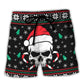 Christmas Skull Santa Hat Candy Beach Shorts Artwork Detail For Comfortable Everyday Summer Wear