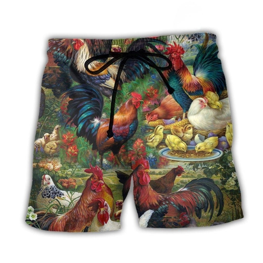 Retro Chicken Lover Vintage Background Beach Shorts For Warm Weather Travel And Everyday Comfort