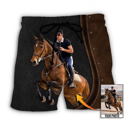 Horse Riding Leather Look Beach Shorts Print Detail For Relaxed Warm Weather Outfits