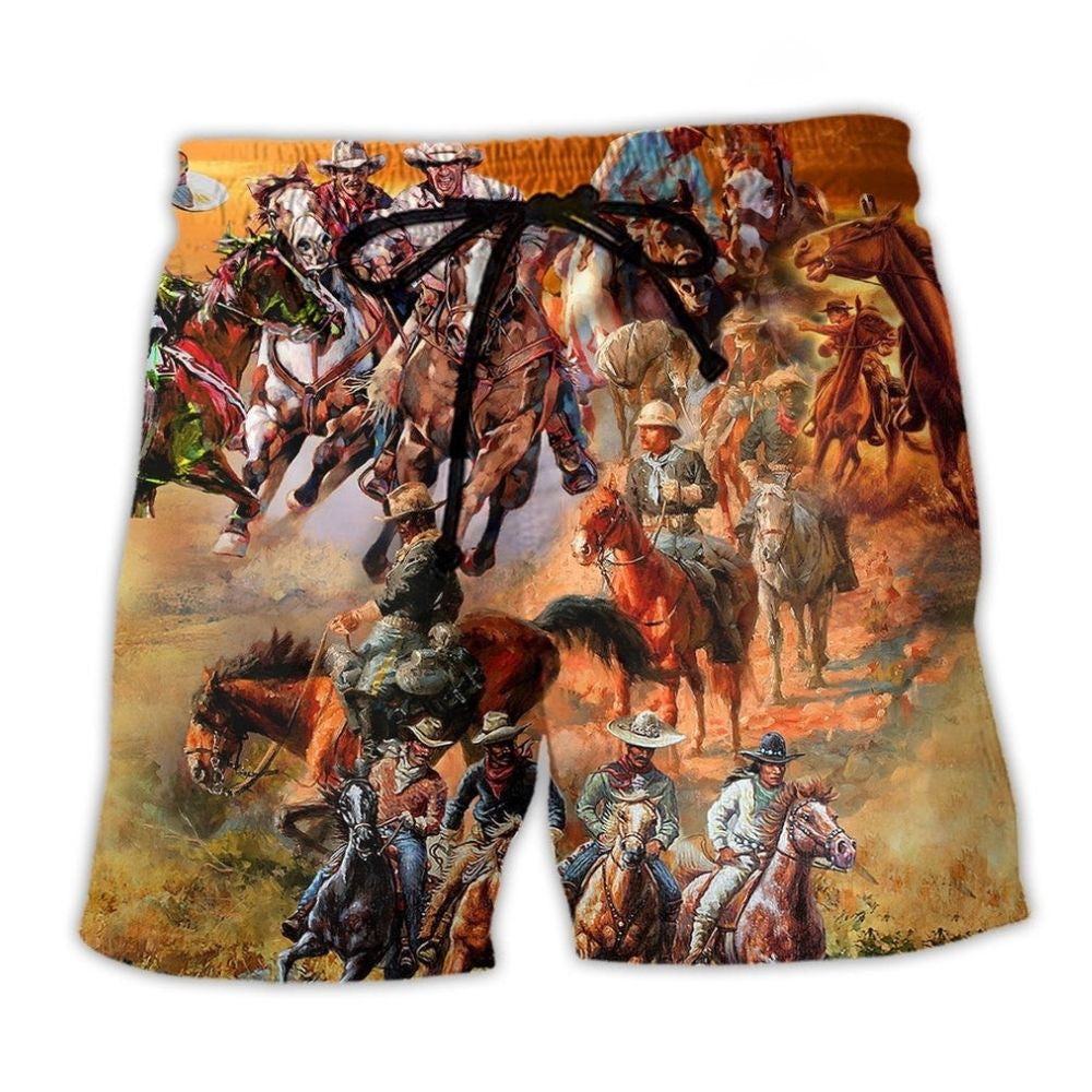 Cowboy Western Beach Shorts Pattern View For Weekend Trips And Outdoor Activities