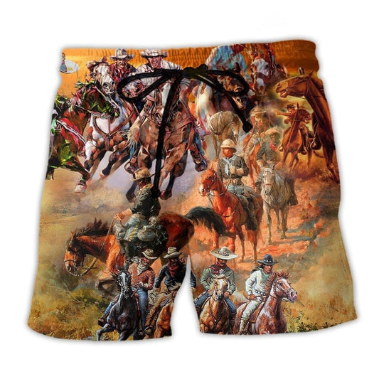 Cowboy Western Beach Shorts Pattern View For Weekend Trips And Outdoor Activities