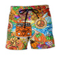 Bohemian Colorful Pumpkin Beach Shorts For Seaside Travel And Lightweight Summer Style
