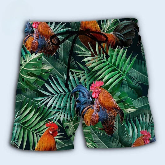 Rooster Tropical Farm Summer Beach Shorts For Tropical Getaways And Weekend Adventures