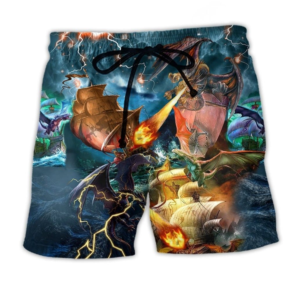 Dragon Blue Beach Shorts For Summer Vacation And Coastal Travel