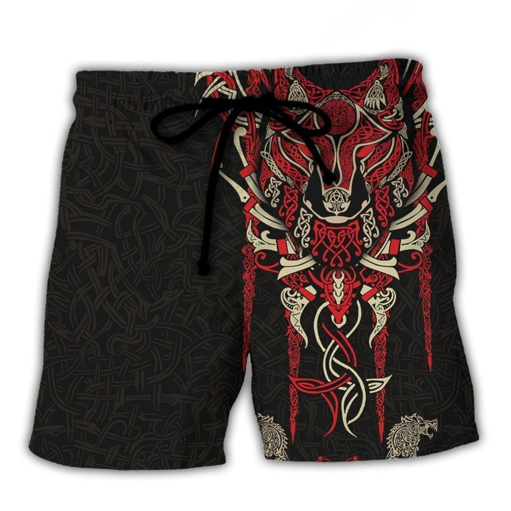 Viking Wolf Norse Celtic Beach Shorts Design View For Summer Events And Coastal Getaways