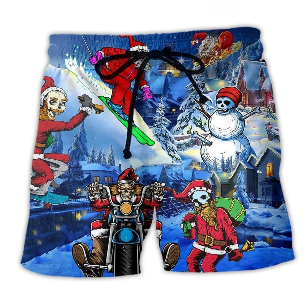 Christmas Skull Night Beach Shorts For Tropical Holidays And Relaxed Holiday Style