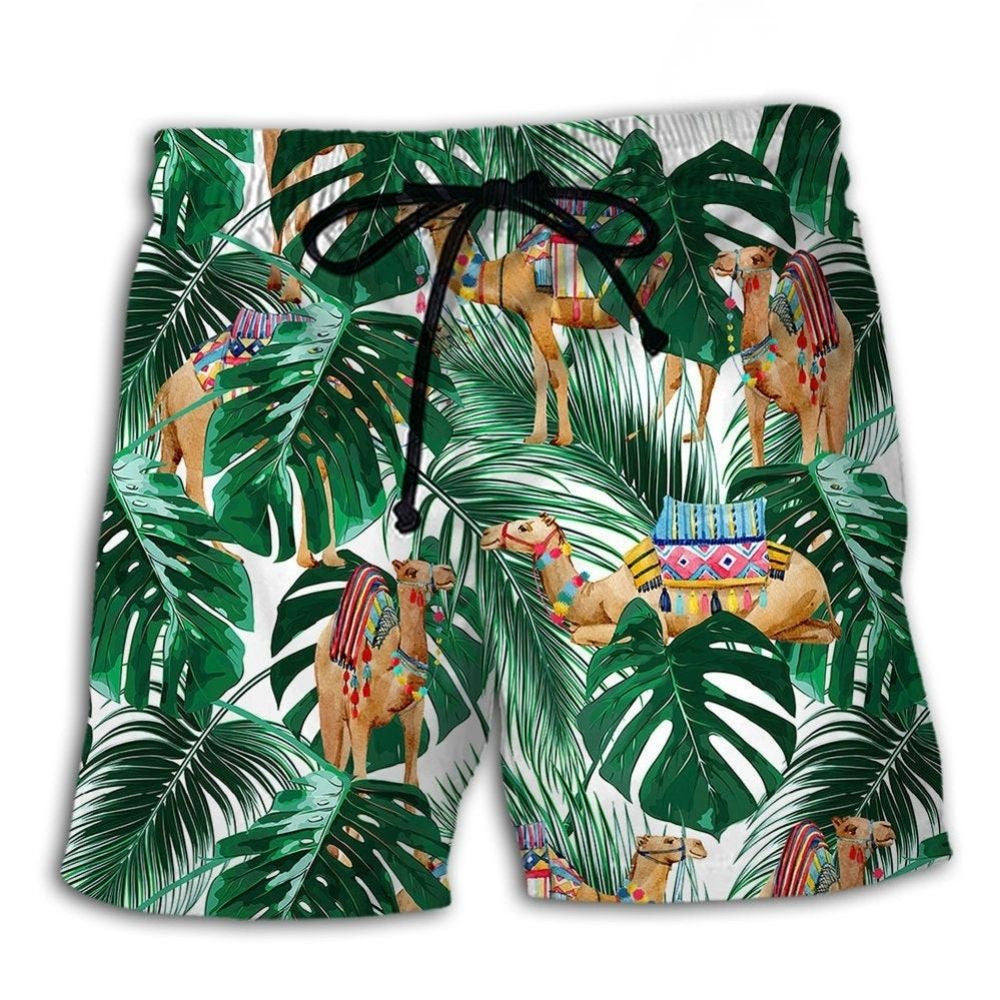 Flying Camel Fantasy Humor Beach Shorts Design Detail For Casual Warm Weather Outfits
