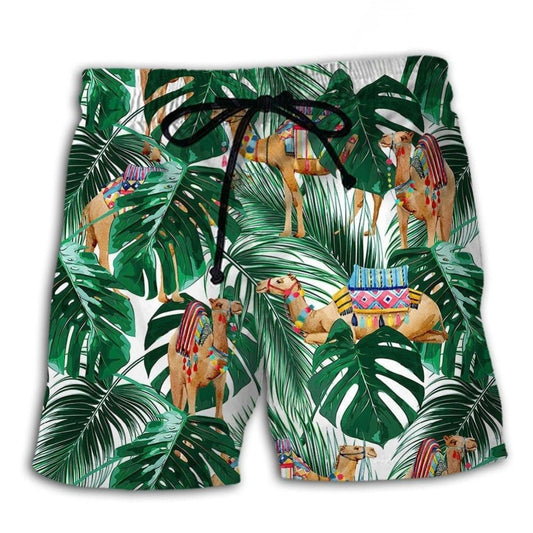 Flying Camel Fantasy Humor Beach Shorts Design Detail For Casual Warm Weather Outfits