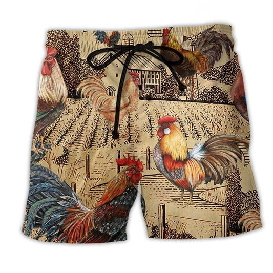 Chicken Farm Vintage Beach Shorts Pattern View For Relaxed Vacation Styling