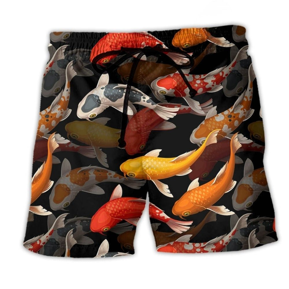 Koi Fish Minimal Beach Shorts For Coastal Road Trips And Vacation Ready Style