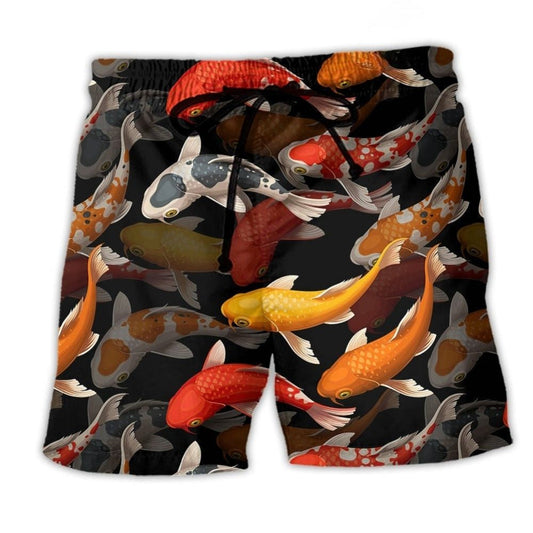 Koi Fish Minimal Beach Shorts For Coastal Road Trips And Vacation Ready Style