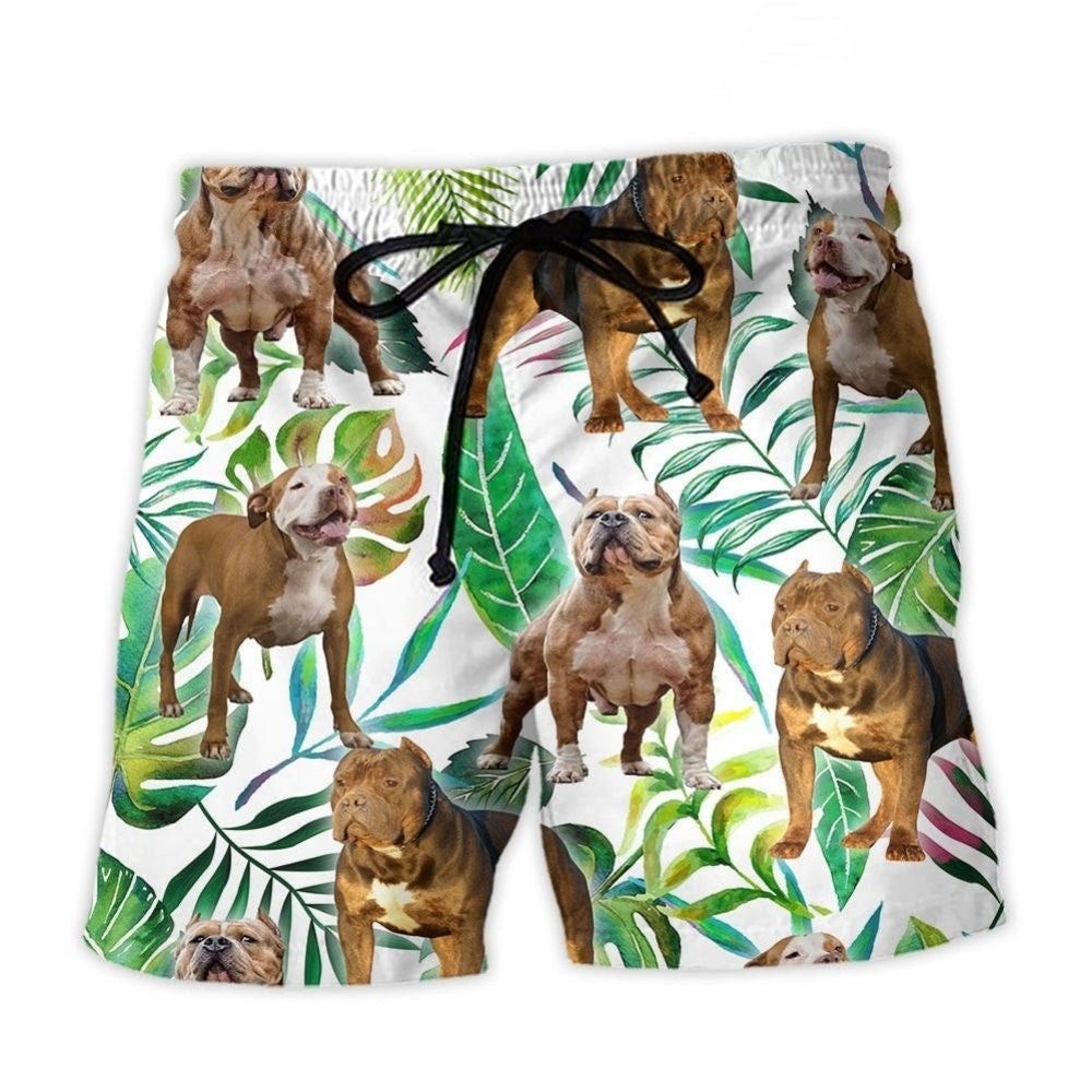 Pitbull Dog Tropical Leaf Cool Beach Shorts For Tropical Getaways And Weekend Adventures