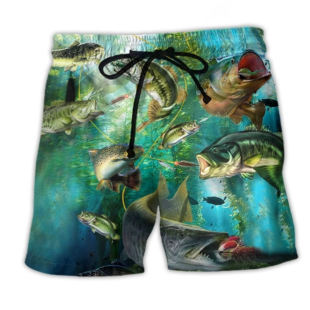 Fish More Worry Less Blue Beach Shorts Print Detail For Thoughtful Gift Giving