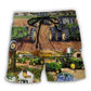 Green Tractor Farm Work Beach Shorts Pattern Detail For Sunny Outdoor Activities
