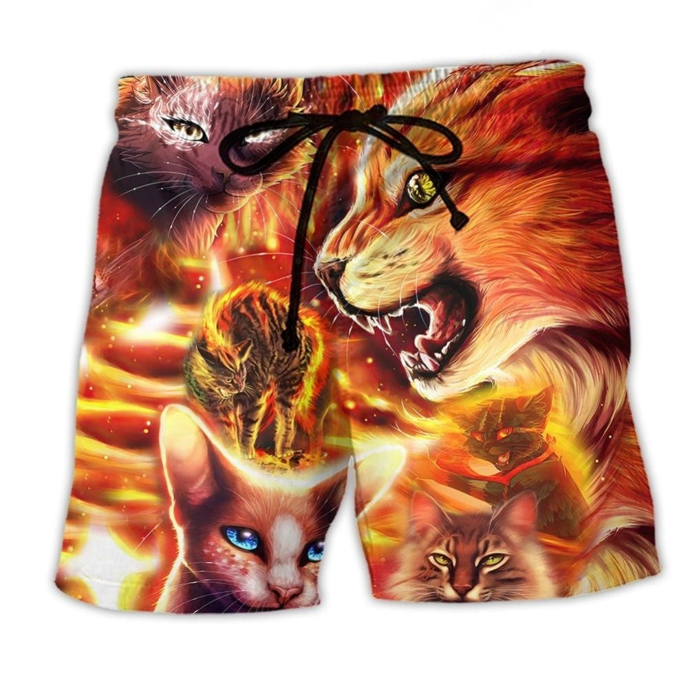 Fire Playing Cat Fantasy Beach Shorts For Poolside Relaxation And Easy Warm Weather Wear