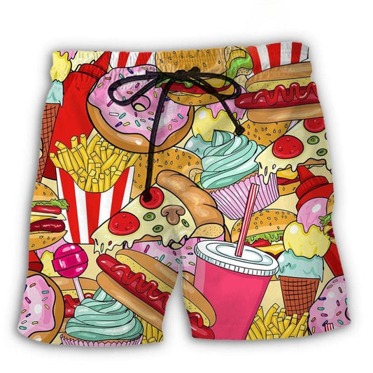 Colorful Junk Food Pop Beach Shorts Pattern View For Coastal Holidays And Casual Activities