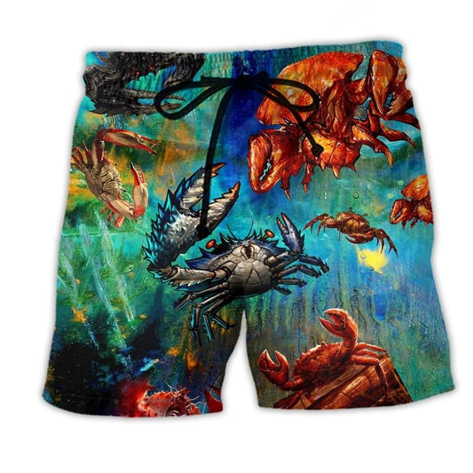 Crab Let's Get Cracking Fun Beach Shorts Artwork Detail For Poolside And Ocean Adventures