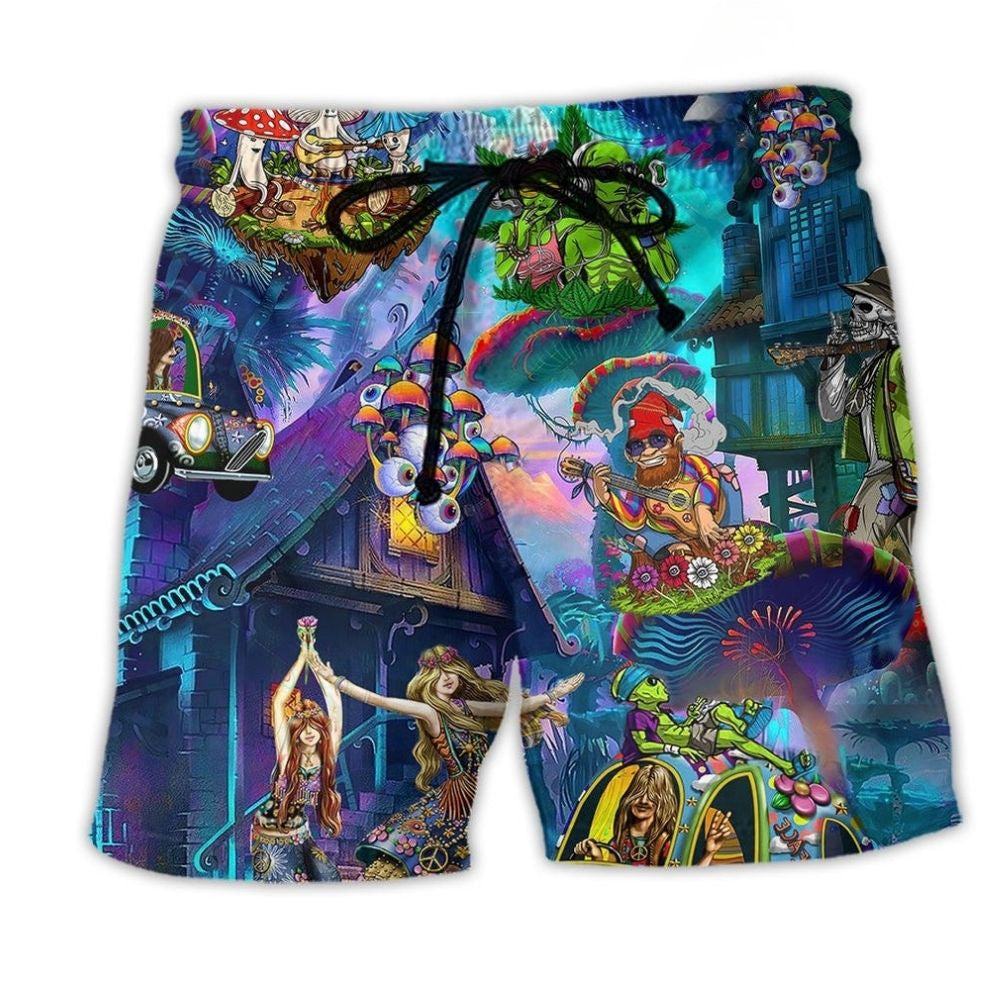 Bohemian Alien Skull Mushroom Color Beach Shorts For Coastal Adventures And Lightweight Summer Style