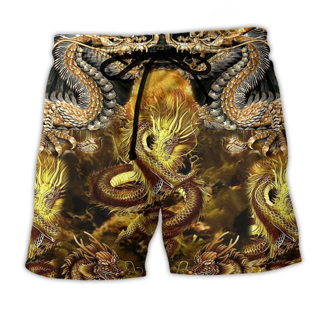Dragon Gold Pattern Beach Shorts Print Detail For Thoughtful Gift Giving