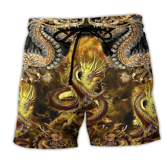 Dragon Gold Pattern Beach Shorts Print Detail For Thoughtful Gift Giving