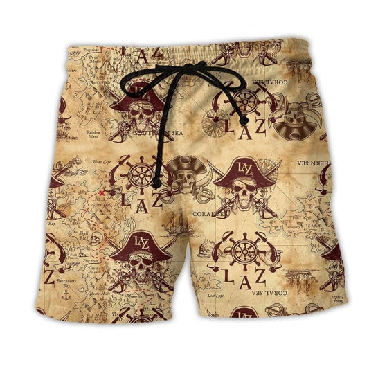 Skull Pirate Classic Lover Beach Shorts Pattern View For Relaxed Vacation Styling
