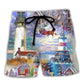 Christmas Lighthouse Santa Storm Beach Shorts Artwork Detail For Comfortable Everyday Summer Wear