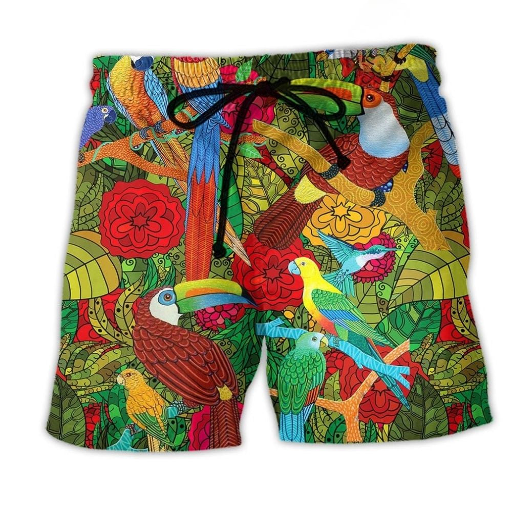 Colorful Parrot Sky Beach Shorts For Relaxed Shoreline Days And Easygoing Coastal Style
