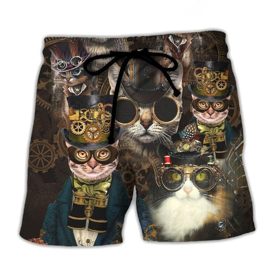 Steampunk Cat Machine Fantasy Beach Shorts For Outdoor Adventures And Thoughtful Seasonal Gifts