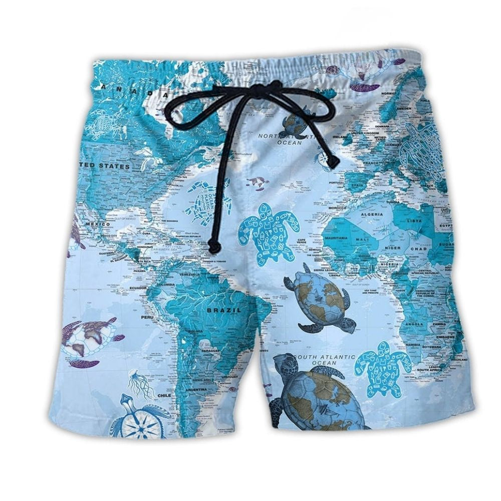 Turtle World Map Beach Shorts For Resort Days And Lightweight Summer Style