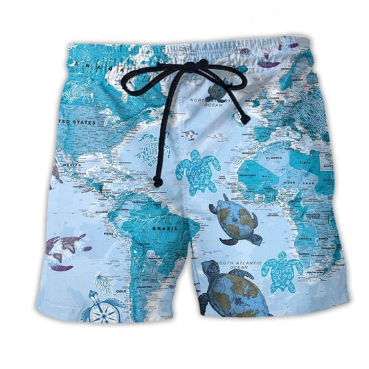 Turtle World Map Beach Shorts For Resort Days And Lightweight Summer Style