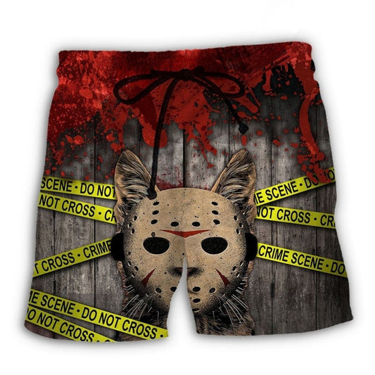 Horror Halloween Cat Beach Shorts For Tropical Holidays And Weekend Casual Style