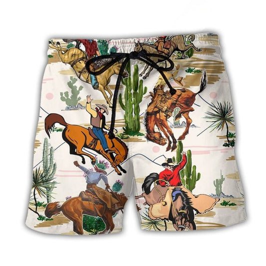 Western Cowboy Desert Cactus Tropical Beach Shorts Artwork Detail For Comfortable Everyday Summer Wear