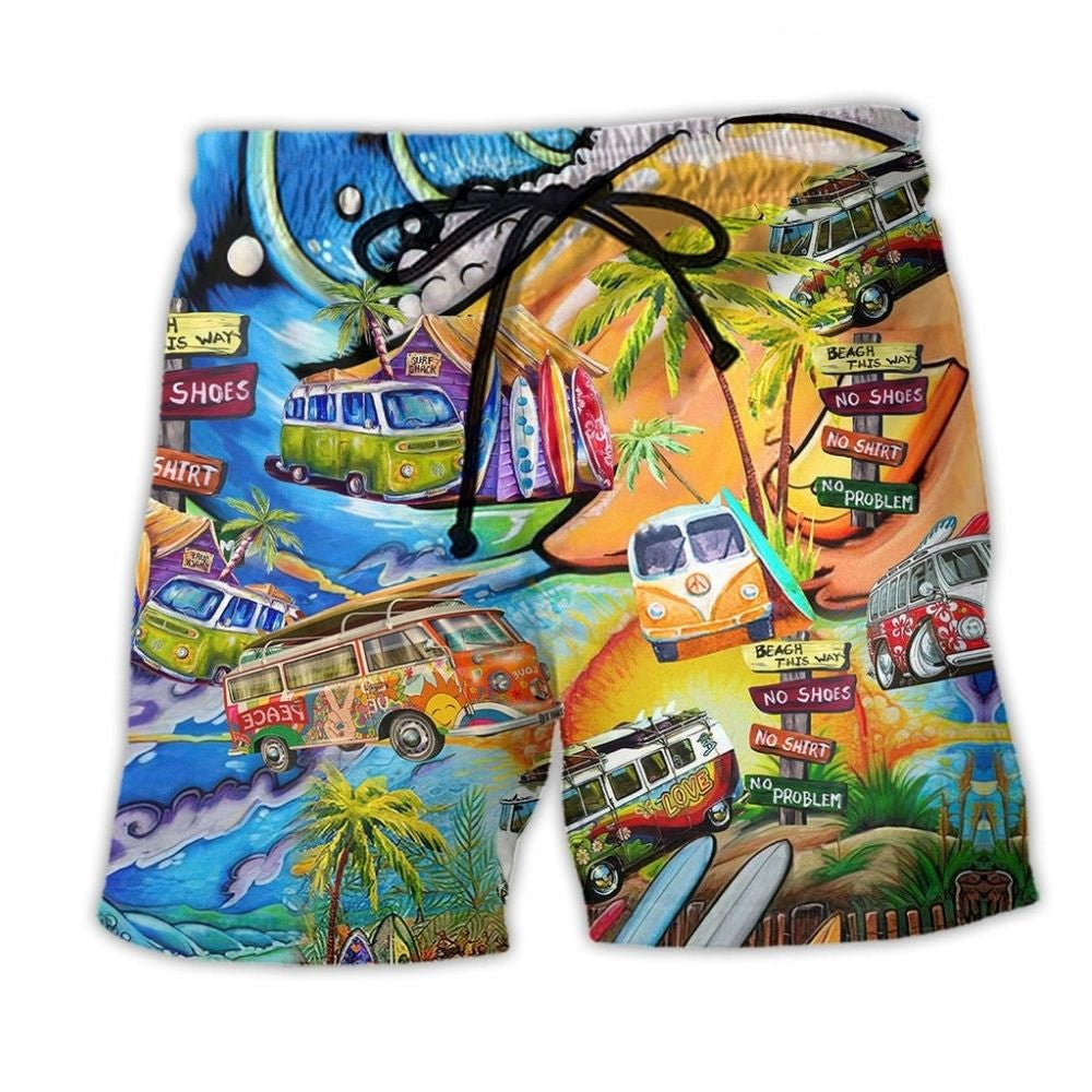 Hippie Bus Peace And Colorful Beach Shorts Pattern View For Relaxed Vacation Styling