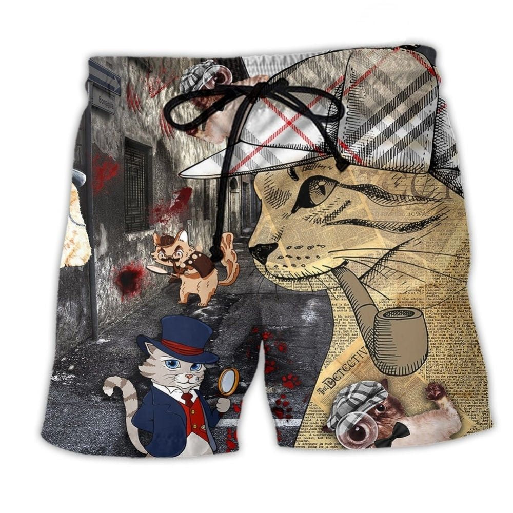 Detective Cat Beach Shorts For Vacation Travel And Leisure And Relaxation