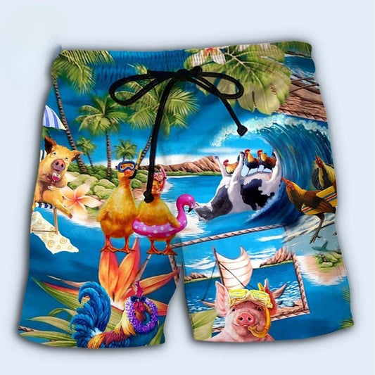 Farm Animals Stay Cool Funny Summer Beach Shorts For Beach Trips And Relaxed Vacation Styling