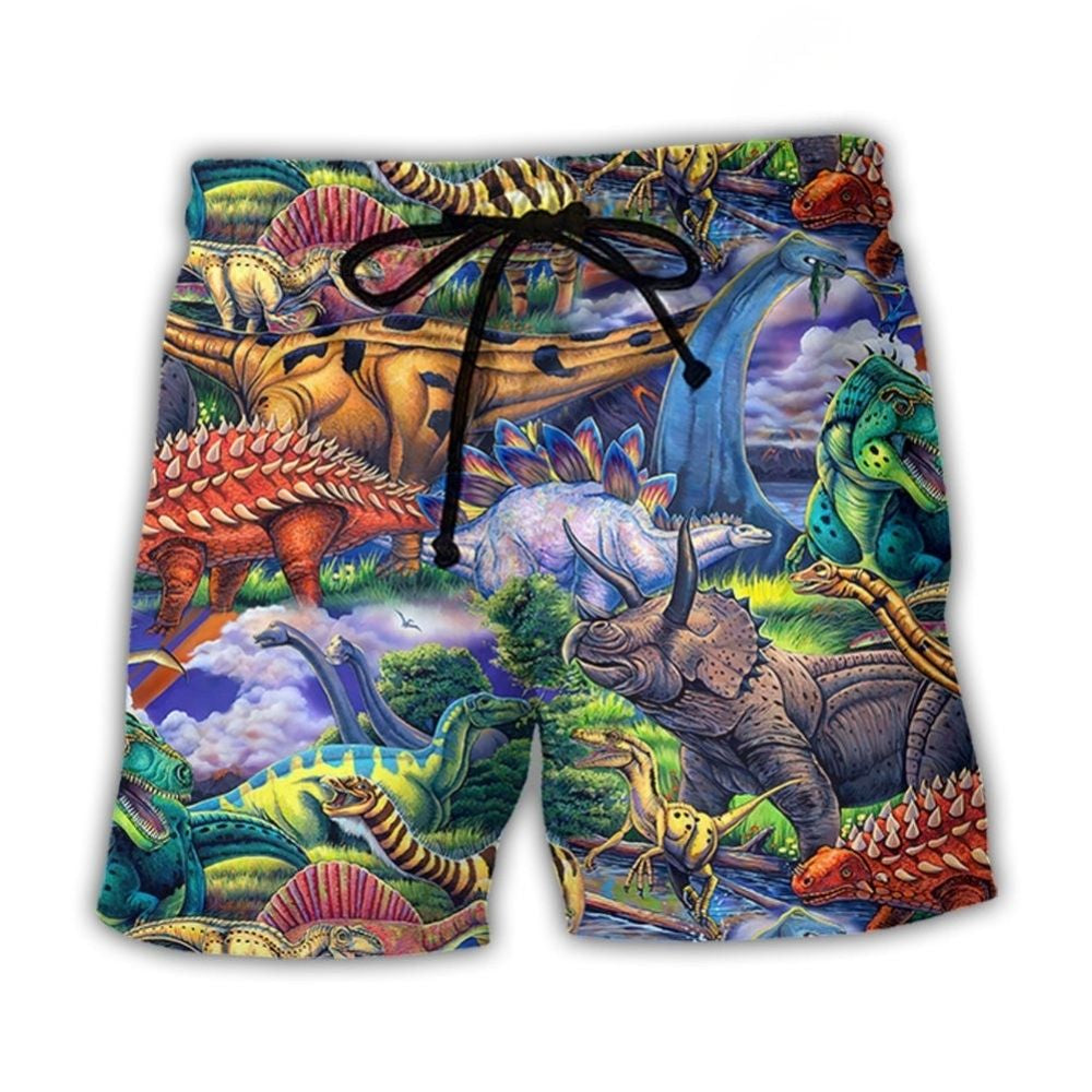Colorful Dinosaur Beach Shorts For Coastal Adventures And Comfortable Resort Style