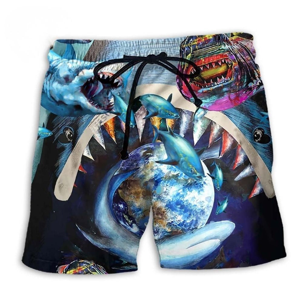 Shark Love Earth Peace Ocean Beach Shorts Design Detail For Casual Warm Weather Outfits