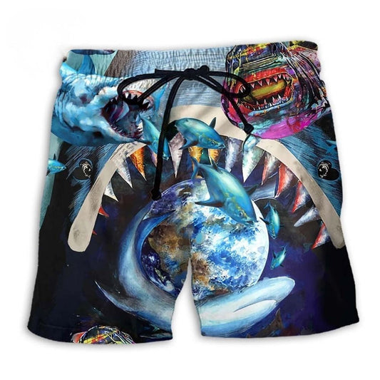 Shark Love Earth Peace Ocean Beach Shorts Design Detail For Casual Warm Weather Outfits
