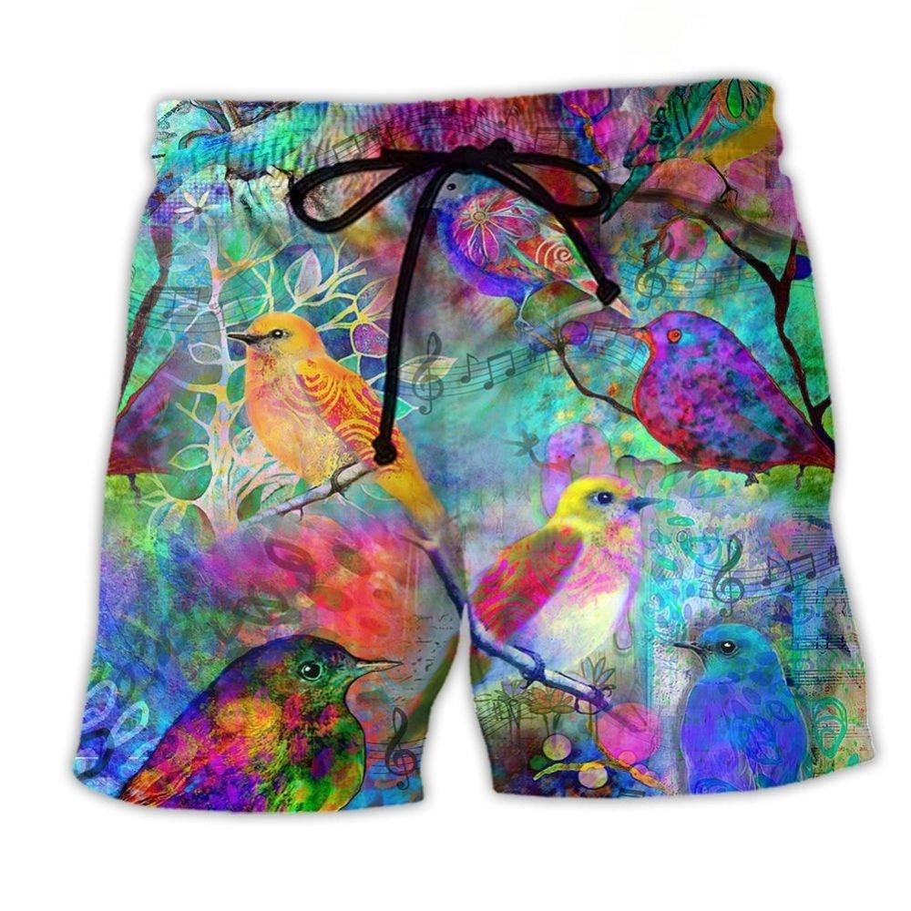 Colorful Bird Flying In The Sky Beach Shorts Pattern View For Resort Days And Outdoor Activities