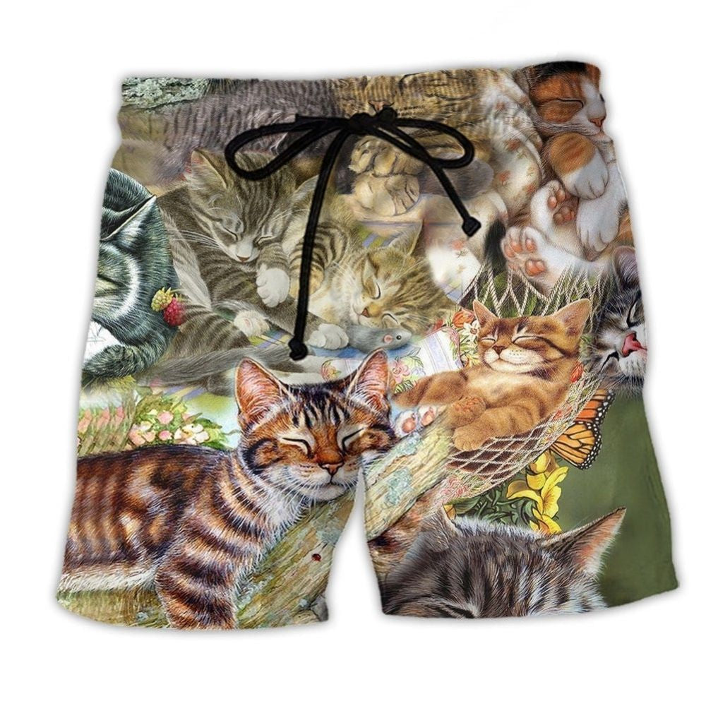 Sleeping Cat Cute Beach Shorts For Outdoor Adventures And Easy Warm Weather Wear