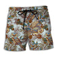Vintage Owl Leaf Nature Beach Shorts For Tropical Getaways And Weekend Adventures
