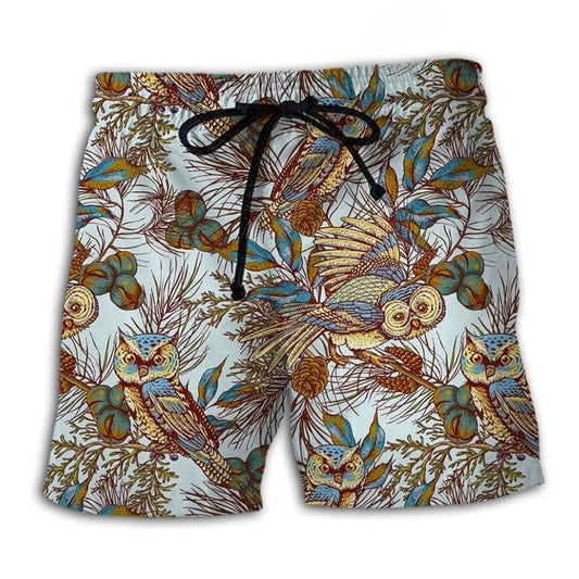 Vintage Owl Leaf Nature Beach Shorts For Tropical Getaways And Weekend Adventures
