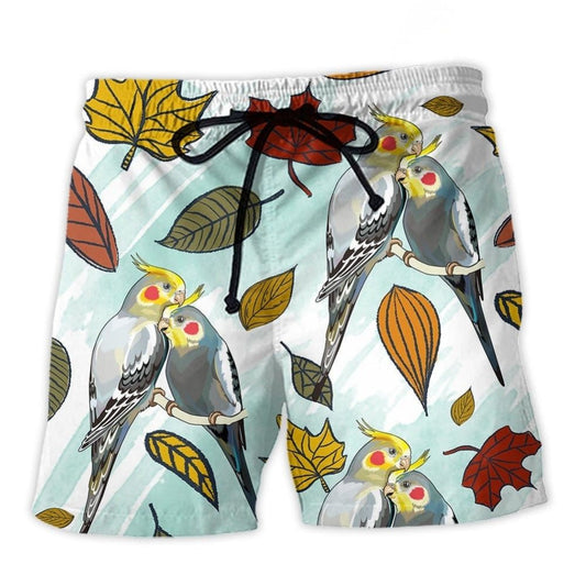 Cute Cockatiel Parrot Beach Shorts Artwork View For Seaside Trips And Casual Style